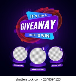 Giveaway quiz contest and announcement for social media feed. Vector template prize win competition with steps