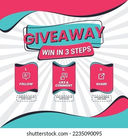 Giveaway quiz contest for social media feed. template giveaway prize win competition follow the steps below