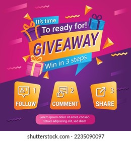 Giveaway quiz contest for social media feed. template giveaway prize win competition follow the steps below