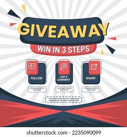 Giveaway quiz contest for social media feed. template giveaway prize win competition follow the steps below