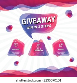 Giveaway quiz contest for social media feed. template giveaway prize win competition follow the steps below