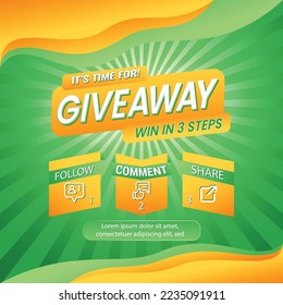 Giveaway quiz contest for social media feed. template giveaway prize win competition follow the steps below