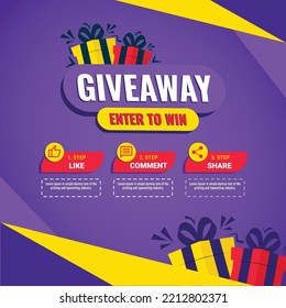 Giveaway quize contest for social media feed. template giveaway prize win competition follow the steps below