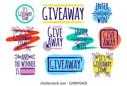 Giveaway Set of banner concept for web, gift card and postcard calligraphy. Template for Greetings, Congratulations, Housewarming posters, Invitations, Photo overlays. Vector illustration.