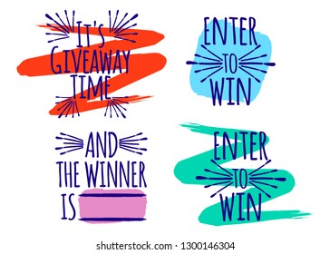 Giveaway Set of banner concept for web, gift card and postcard calligraphy. Template for Greetings, Congratulations, Housewarming posters, Invitations, Photo overlays. Vector illustration.