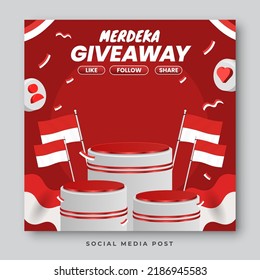 Giveaway social media banner with podium display for Indonesia independence day