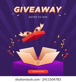 Giveaway social media banner with podium and giftbox for marketing promotion and brand activation