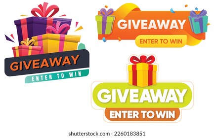 Giveaway social media contest announcement, Giveaway enter to win banner with winner gift boxes, Giveaway enter to win gift box poster for social media post 