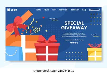 Giveaway Social Media Landing Page Template Flat Cartoon Background Vector Illustration