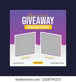 Giveaway social media post vector template
