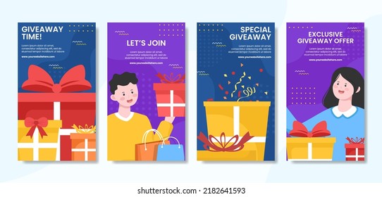 Giveaway Social Media Stories Template Flat Cartoon Background Vector Illustration