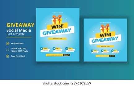 Giveaway Social Media Template, Giveaway Poster, Raffle social media Design, Giveaway Template Design, Giveaway Invitation, Banner