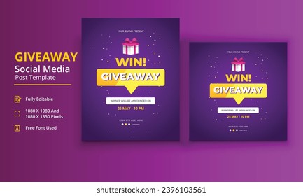 Giveaway Social Media Template, Giveaway Poster, Raffle social media Design, Giveaway Template Design, Giveaway Invitation, Banner