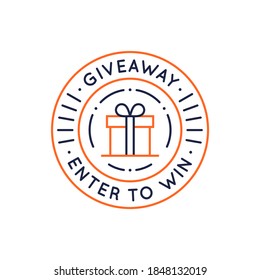 Giveaway Stamp, Badge, Label, Icon. Enter To Win Circle Icon With Gift Box For Social Media, Web Design. Vector Illustration. 