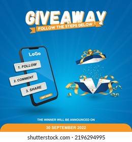 Giveaway steps for social media contest design concept banner template