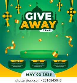 Giveaway steps for social media contest design concept with Eid al-fitr theme