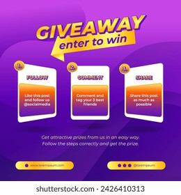 Giveaway steps for social media contest design concept