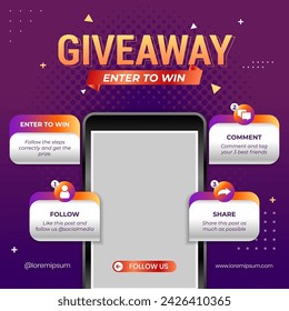 Giveaway steps for social media contest design concept