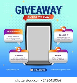 Giveaway steps for social media contest design concept