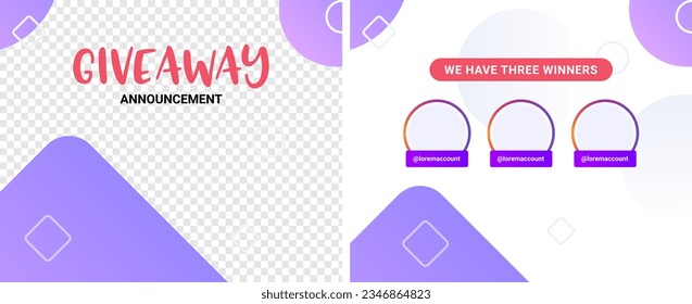 Giveaway template congratulation winner contest prize poster design. Giveaway event banner winner template vector