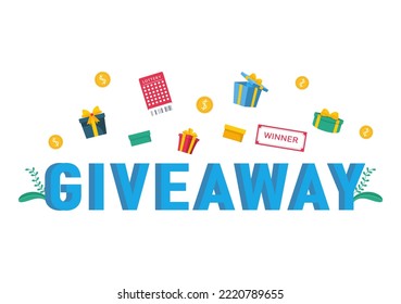 Giveaway Template Hand Drawn Cartoon Flat Illustration with Win a Prize, Surprise Package and Gift Box Design