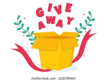 Giveaway Template Hand Drawn Cartoon Flat Illustration with Win a Prize, Surprise Package and Gift Box Design