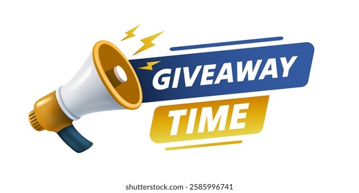 Giveaway time message megaphone, label text. Vector illustration 