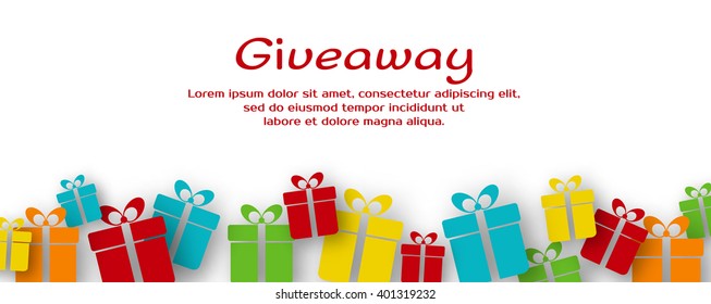 Giveaway vector banner with colorful gift boxes