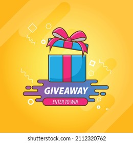Giveaway Vector Design With Gift Box. Enter To Win For The Giveaway. Illustrator Design. Cartoonish Style. Graphic Design. Special Event. Flyer, Brochure, Or Social Media Banner.