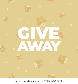 Giveaway vector frame template. Illustration with gift boxes and white dots for promotion in social network. Banner of giving present for like or repost advertising of business account.