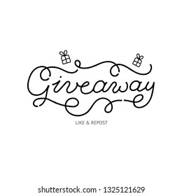 Giveaway vector illustration for promotion in social network. Decoration banner for business account. Text "Giveaway" written by lettering font. Advertising of giving present fo like or repost. 