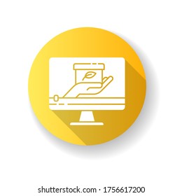 Giveaway video yellow flat design long shadow glyph icon. Free gift giving. Bonus for sharing post. Social network promotion. Digital marketing content. Silhouette RGB color illustration