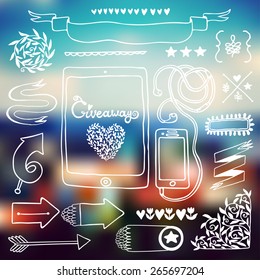 Giveaway vintage elements set with tablet smartphone.