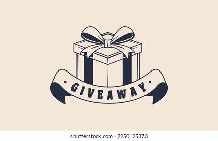Giveaway vintage template. Gift box and ribbon banner vintage icon. Hipster design. Graphics for Giveaway, birthday, party, anniversary, sale design. Vector illustration