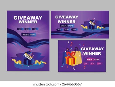 Anúncio do vencedor do brinde cartaz elegante banner mídia social pós-design vetor ilustração