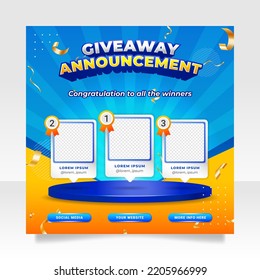 Giveaway winner announcement social media post banner template. - Shutterstock ID 2205966999