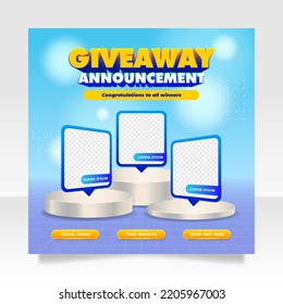 Giveaway winner announcement social media post banner template.