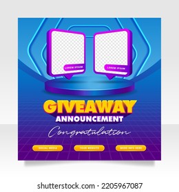 Giveaway winner announcement social media post banner template.