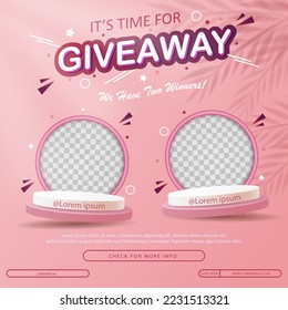 Giveaway winner announcement social media post template. Vector illustration