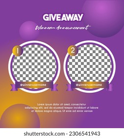 Giveaway winner announcement social media post template blue background 