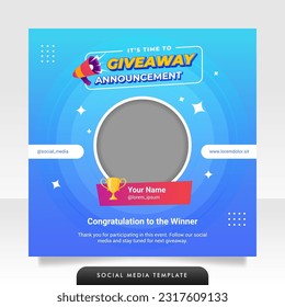 Giveaway winner announcement social media post banner template