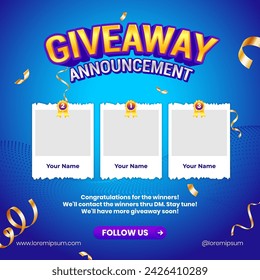 Giveaway winner announcement social media post banner template