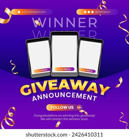 Giveaway winner announcement social media post banner template