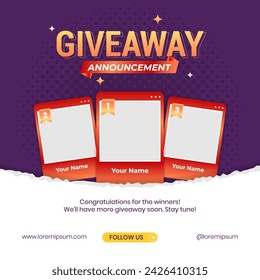 Giveaway winner announcement social media post banner template