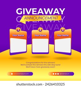 Giveaway winner announcement social media post banner template