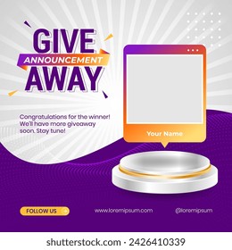 Giveaway winner announcement social media post banner template