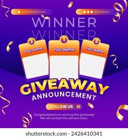 Giveaway winner announcement social media post banner template