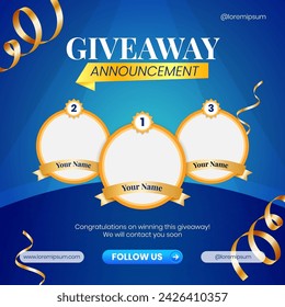 Giveaway winner announcement social media post banner template