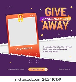 Giveaway winner announcement social media post banner template