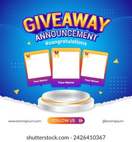 Giveaway winner announcement social media post banner template